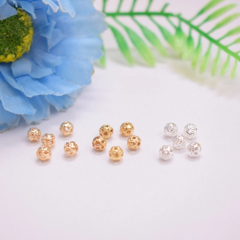 Cuentas Espaciadoras Redondas Huecas De Cobre Chapado En Oro Diseño De Filigrana Para Hacer Joyas DIY Accesorios