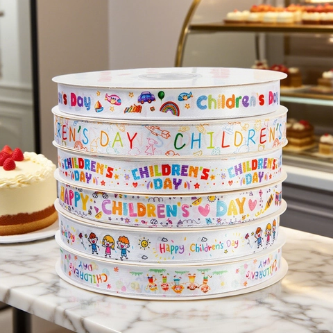 Polyester Printed Ribbons Colorful Gift Wrapping Decorative For Birthday Childrens Day Party DIY Crafting