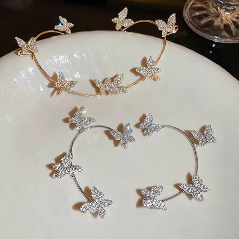 Ear Cuff Farfalla Lega Strass Senza Buco Avvolgente Orecchino Gioielli Per Donne Orecchio Destro