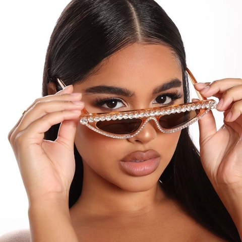 Lunettes De Soleil Cat Eye Pour Femmes Luxe Strass Cristal PC Monture Protection UV400 Mode Fête Pour Dames