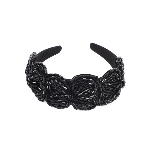 Handmade Beaded Headband Women Crystal Flower Wide Sparkly Fabric Hairband Vintage Style Fashion Hair Accessories