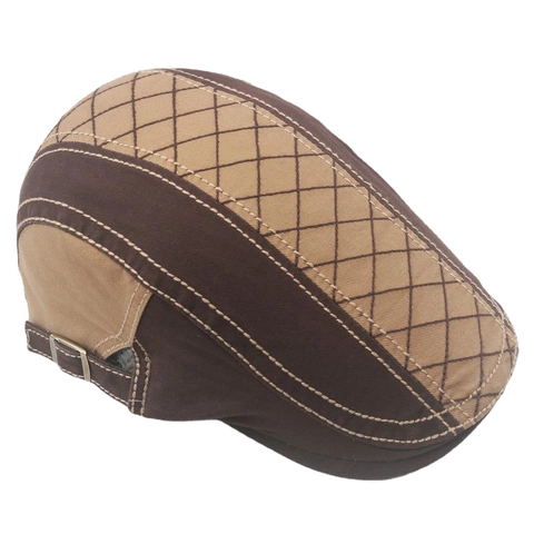 Berretto Piatto Uomo Newsboy Vintage Cotone Patchwork Trapuntato Regolabile Stile Britannico Accessorio Casual