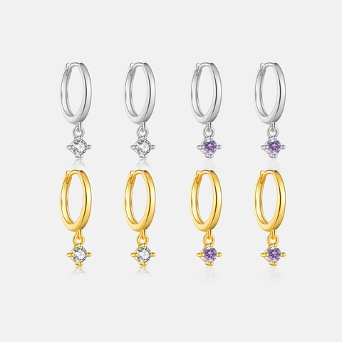Orecchini A Cerchio In Argento Sterling 925 Con Pendente In Zirconia Cubica Rotonda Gioielli Minimalisti Geometrici Da Donna