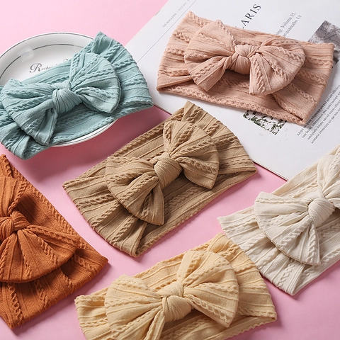 Cable Knit Baby Headbands For Girls Nylon Bow Hair Bands Soft Elastic Turban Infant Toddler Newborn Hair Accessories Photography Props