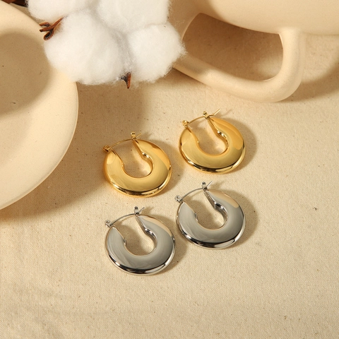 Boucles D'Oreilles Créoles Épaisses En Forme De U Acier Inoxydable Plaqué Or 18K Géométrique Minimaliste Bijoux Tendance