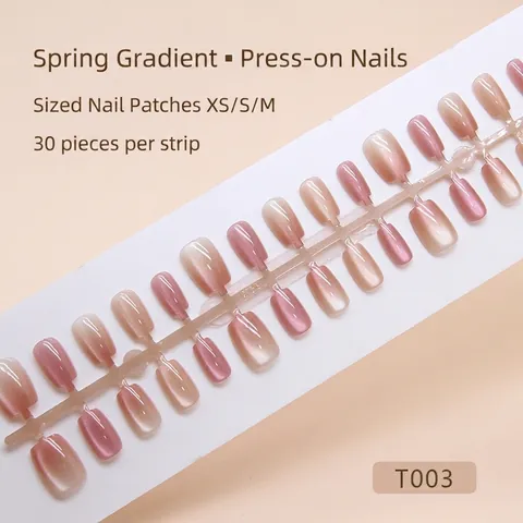 Cat Eye Press On Nails Gradient Ice Translucent Short Ballerina False Nails For Women Ins Style ABS Plastic