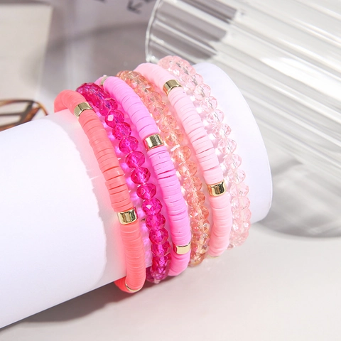 Böhmische Stapelbare Armbänder Polymer Ton Heishi Kristallglas Perlen Legierung Elastischer Sommer Strandschmuck