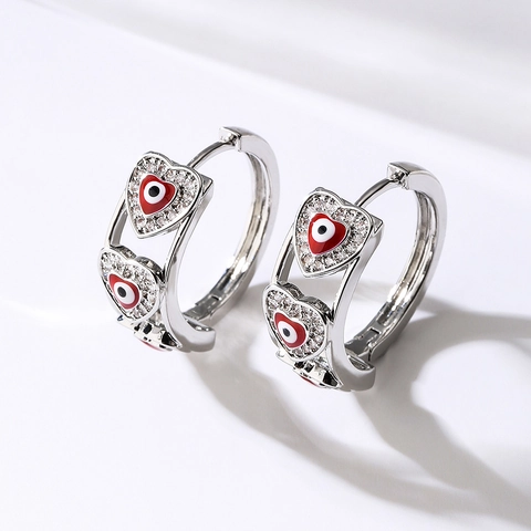 Pendientes De Aro Corazón Mal De Ojo Cobre Con Circón Y Esmalte Joyería De Moda Para Mujeres