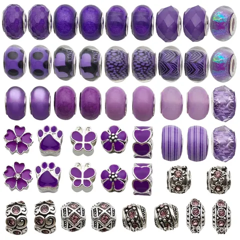 Violette Großlochperlen Charms Zinklegierung Emaille Glas Harz Für DIY Armband Halskette Schmuckherstellung Für Frauen