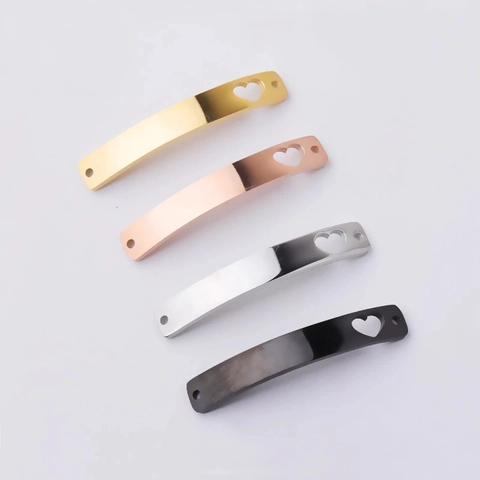Conector De Barra Curva De Acero Inoxidable Con Corazón Hueco Pulido Espejo Para Hacer Joyas De Bricolaje