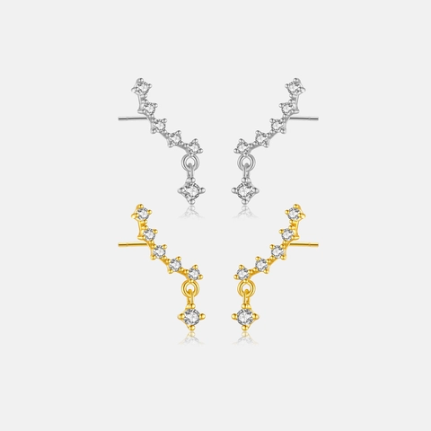 925 Sterling Silver Ear Climber Earrings Minimalist Rhinestone Pave Curved Crawler Stud Earrings Fashion Jewelry For Women