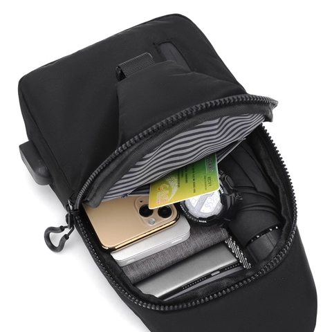 Brusttasche Herren Wasserdicht Oxford Minimalistisch Lässig Sling Umhängetasche Mit USB Ladeanschluss