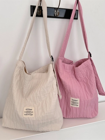 Grote Capaciteit Geplooide Draagtas Polyester Dames Schoudertas Crossbody Voor Dagelijks Woon-Werkverkeer Casual Effen Kleur