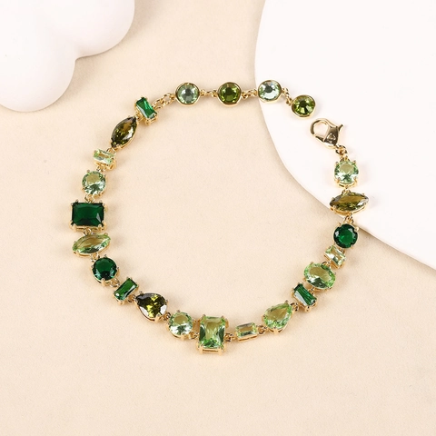 Gioielli in Rame Geometrici Irregolari Con Intarsio in Zirconia Verde Perno in Argento Sterling 925 Collana Bracciale Orecchini Donna