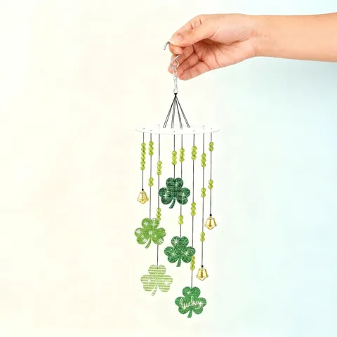 DIY Pittura Di Diamanti Scacciapensieri San Patrizio Trifoglio Gnomo Ornamento Appeso Verde Acrilico Strass Campanella