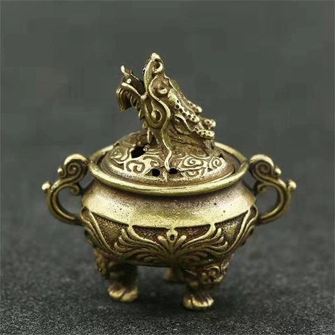 Mini Quemador De Incienso De Aleación Latón Patrón Dragón Tapa Hueca Trípode Para Decoración Hogar Oficina Zen