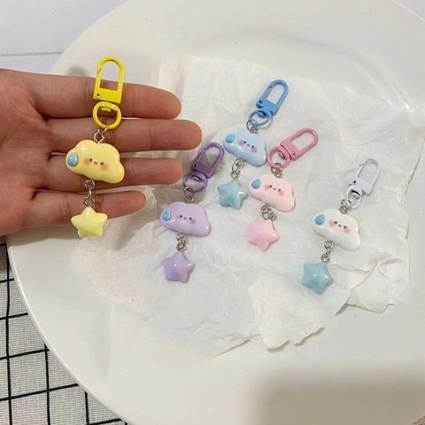 Cute Cloud Star Keychain Resin Cartoon Expression Pendant Bag Charm For Students Friends Macaron Colors Accessories