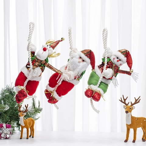 Kersthanger Kerstman Sneeuwpop Rendier Klimtouw Pop Stof Pailletten Feestelijke Vakantie Decoratie