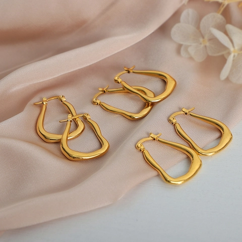 Orecchini a Cerchio Geometrici Irregolari Minimalisti Stile Francese per Donna Gioielli Orecchini a Cerchio Oro Asimmetrici in Acciaio al Titanio