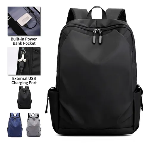 Business Laptop Backpack Waterproof Nylon With USB Charging Port For Travel School Men Lightweight Casual Large Capacity