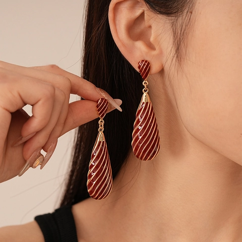 Pendientes Gota De Agua Vintage Aleación Esmalte Textura Espiral Joyería Retro Elegante Con Silver Earring Post Mujer