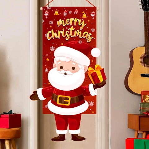 Kerst Deurvlag Polyester Stof Banner Kerstman Vrolijk Kerstfeest Vakantie Buiten Huis Decoratie