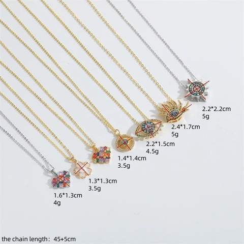 Collar con Colgante de Ojo Turco de Cobre y Circonia Moda Retro para Mujer Corazón Colorido Estrella Perla Artificial Joyería