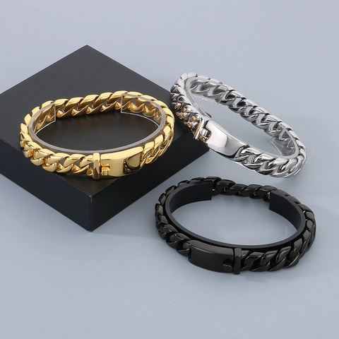 Men Cuban Link Bracelet Stainless Steel Hip Hop Punk Streetwear Jewelry Smooth Polish Metal Chain Accessory