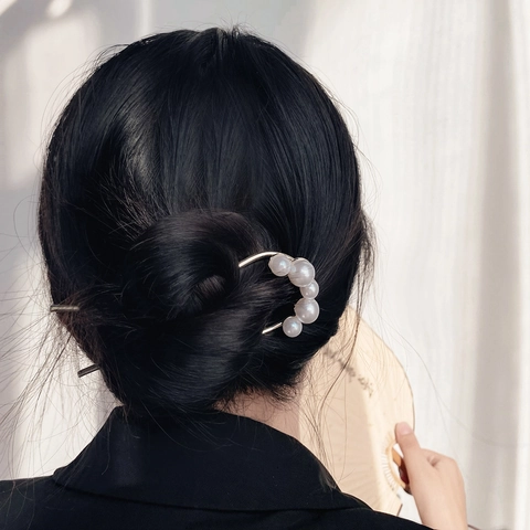 U-Vormige Haarstok Elegante Imitatieparel Legering Haarvork Retro Knot Haarpeld Bloemen Kwastje Accessoire Voor Dames