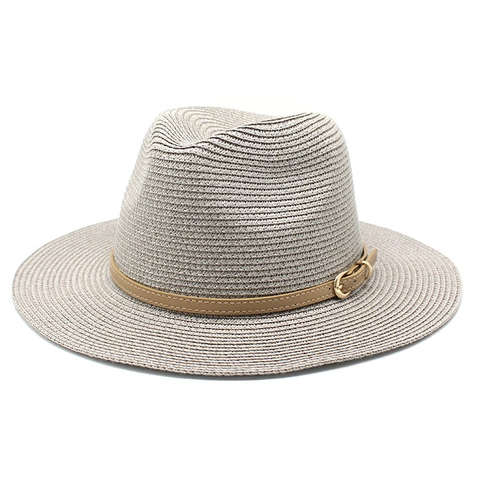 Fedora Straw Hat Summer Beach Sun Protection Breathable Paper Straw Wide Brim Jazz Style With Leather Band For Women Men
