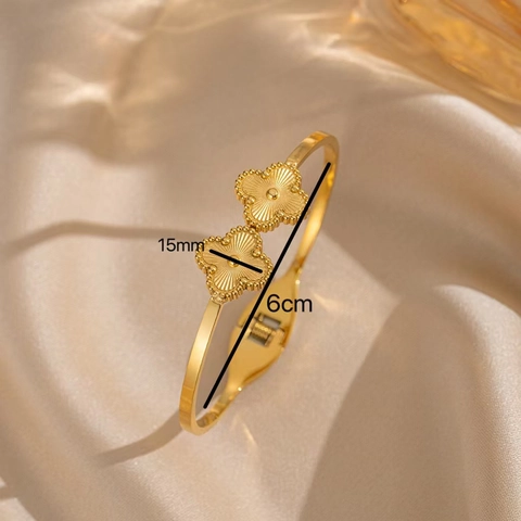 Kleeblatt Armreif Edelstahl Strahlender Zirkon Offenes Armband Modeschmuck Für Damen Elegant Stilvolles Design
