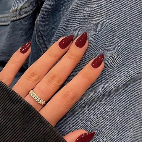 Press On Nails Almond Shape Glossy Solid Red Color Detachable ABS False Nails For Women