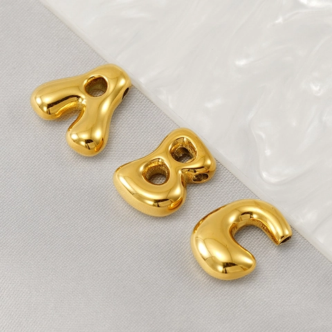 Colgante Letra Burbuja Acero Inoxidable Chapado En Oro 18K Accesorio Alfabeto 3D Para Creación De Joyas DIY