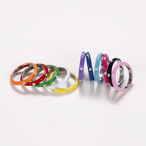 Bunter Emaille Ring Mit Zirkon Inlay Kupfer Minimalistischer Modeschmuck Für Frauen Regenbogen Stil