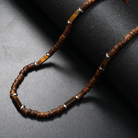Collana di Perline in Guscio di Cocco Fatta a Mano Con Accenti in Pietra Naturale Gioielli Etnici Bohemian Surf Spiaggia Donna Uomo