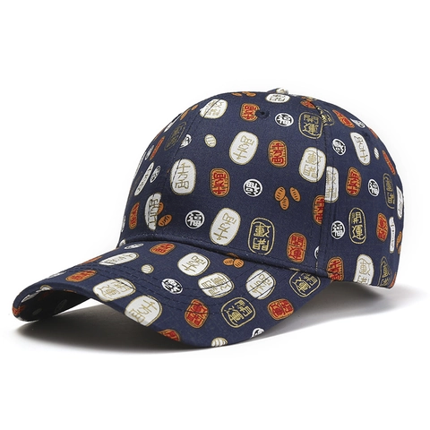 Cappellino Da Baseball In Cotone Con Stampa Caratteri Fortunati Protezione Solare Streetwear Hip Hop Per Uomo Donna