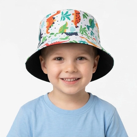 Toddler Kids Bucket Hat Polyester Sun Protection Breathable Printed Cartoon Dinosaur Unicorn For Outdoor Boys Girls