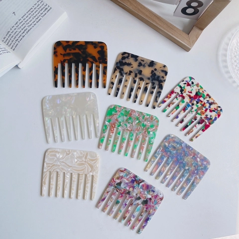 Wide Tooth Acetate Hair Comb Anti-Static Marble Pattern Tortoise Shell Detangling Hair Styling Tool For Women Fashion Haircare Accessory