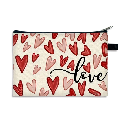 Neceser De San Valentín Estampado Corazones Poliéster Cremallera Bolsa Maquillaje Plegable Organizador Viaje Mujer