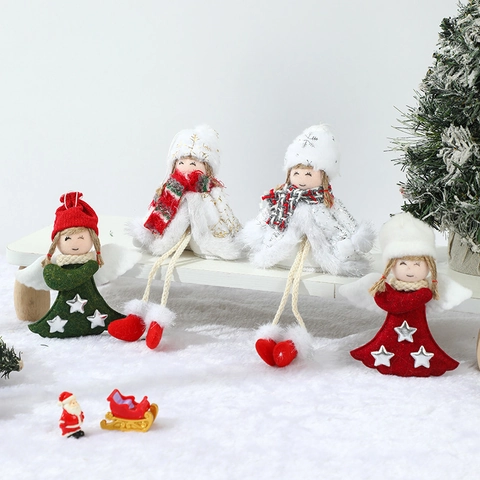 Ornamenti Bambola Angelo Di Natale Peluche Feltro Maglia Ali Gambe Lunghe Decorazioni Appese Albero Festive