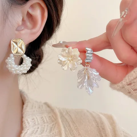 Flower Studs And Artificial Pearl Hoop Earrings With Rhinestones And Silver Earring Posts For Women Gold Plated Jewelry Accessories