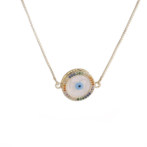 Halskette Mit Evil Eye Anhänger Kupfer Bunte Zirkonia Eingelegte Weiße Emaille Gliederkette Geometrischer Trendschmuck