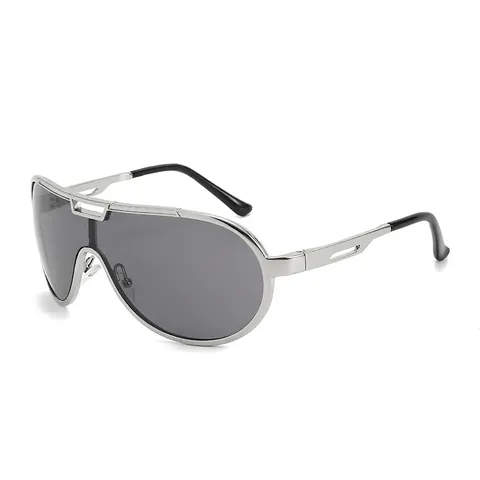 Oversized Shield Sunglasses Metal Frame One-Piece UV400 Protection Outdoor Sports Cycling Punk Y2K Style For Men Women