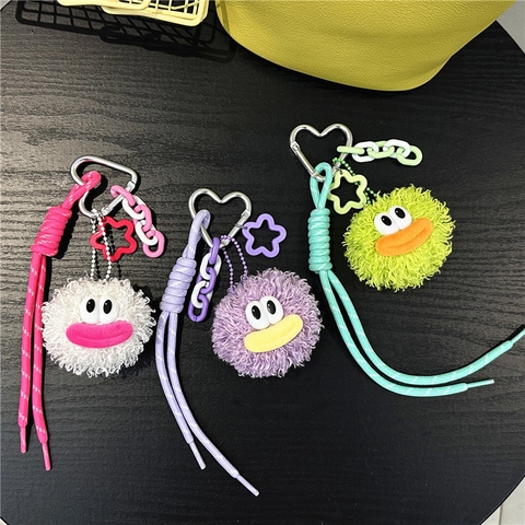 Portachiavi Mostro In Peluche Brutto E Carino Grandi Occhi Palla Di Pelliccia Ciondolo Borsa Con Corda Intrecciata Zaino