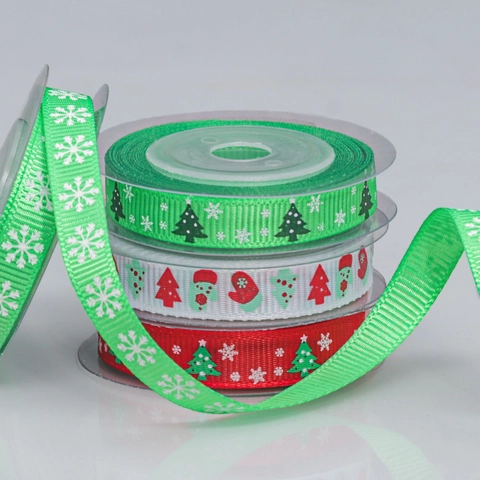 Nastro Grosgrain Natalizio Poliestere Stampato Regalo Nastro Artigianale Alberi Fiocchi Di Neve Rosso Verde Bianco