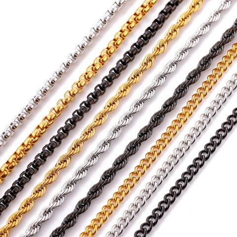 Stainless Steel Rope Box Cuban Chain Necklace For Men Women Hip Hop Punk Versatile Metal Jewelry Accessory