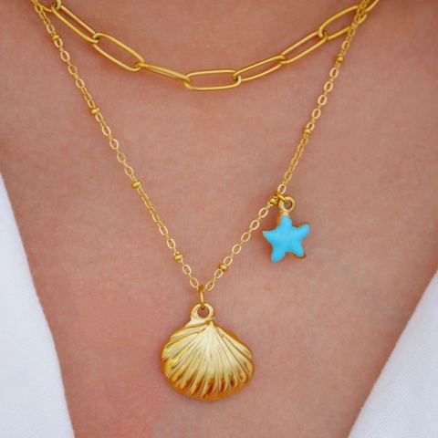 Collar de Acero Inoxidable con Colgante de Estrella de Mar y Concha Estilo Ins para Mujer Tema Oceánico Joyería Minimalista