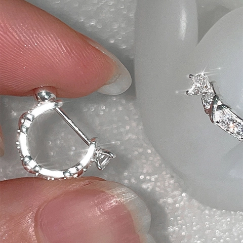 Orecchini In Rame A Forma Di U Con Zirconi E Perno In Argento Sterling 925 Chiusura A Vite Gioielli Di Moda Minimalisti Donna