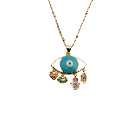 Collar Con Colgante De Ojo Turco De Cobre Chapado En Oro Con Circon Y Esmalte Mano De Fatima Joyas Boho Para Mujer