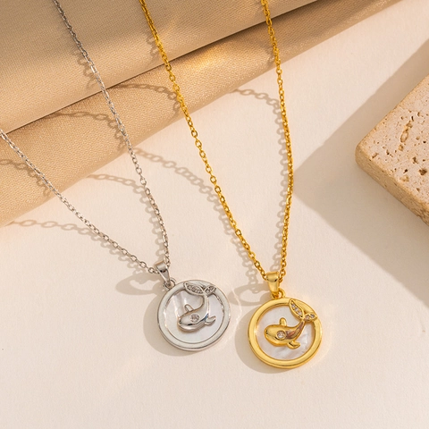 Elegante Dolfijn Walvis Hanger Ketting Titanium Staal Kunstparelmoer Zirkonia Luxe Niche Ontwerp Sieraden Vrouwen